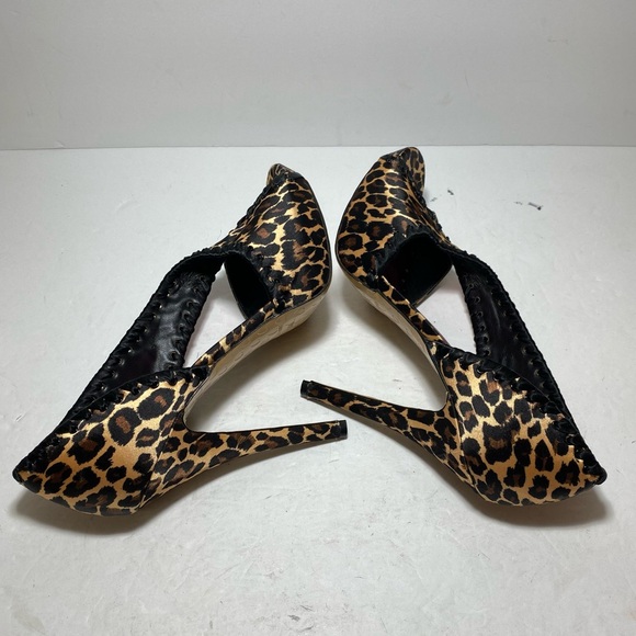 New Betsy Johnson Leopard Peep Toe Satin High Heel Pump Women's Shoes Size 10 - Picture 9 of 15